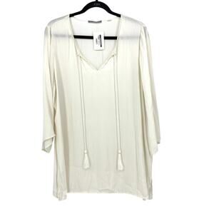 Tart Emilia Top Tassel Tie Neck Plunge Neck Womens Size Large Cream Boho NEW